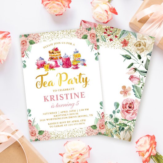 Waterverf Vloertuin Tea Party Girls Birthday Kaart