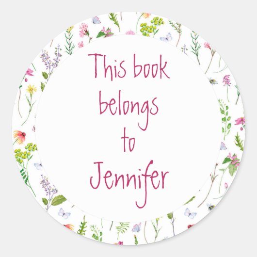 Waterverf Vloertuinbibliotheek Bord aangepaste bib Ronde Sticker (Voorkant)