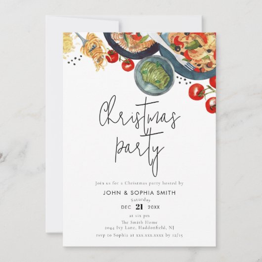 Waterverf Voedsel Pasta Kerstfeest Kaart (Voorkant)