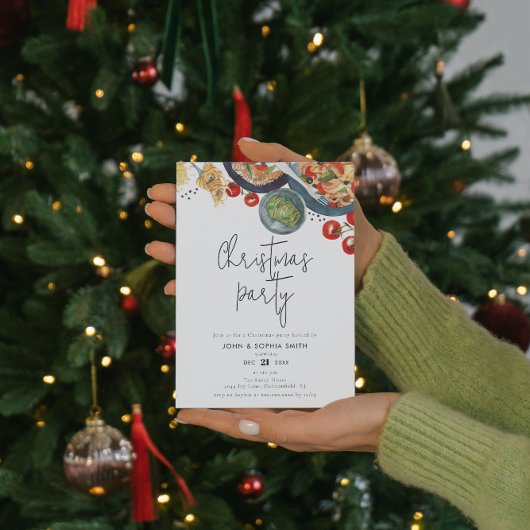 Waterverf Voedsel Pasta Kerstfeest Kaart