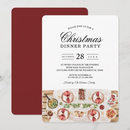 Waterverf-voedseltabel | Kerstdiner Kaart (Voorkant / Achterkant)