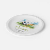 Waterverf Voetbal Baby shower Papieren Bordje (Gekanteld)
