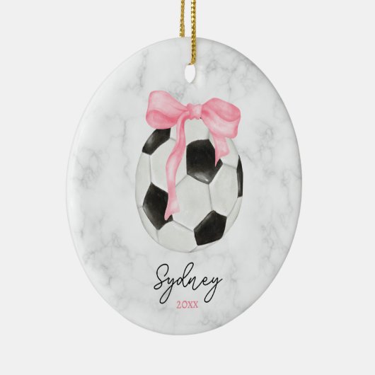 Waterverf Voetbal en Roze Grandmillenial Bow Keramisch Ornament (Rechts)