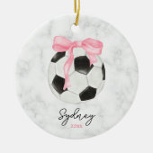Waterverf Voetbal en Roze Grandmillenial Bow Keramisch Ornament (Voorkant)