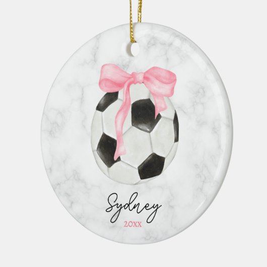 Waterverf Voetbal en Roze Grandmillenial Bow Keramisch Ornament (Links)
