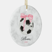 Waterverf Voetbal met Roze Coquette Bow Keramisch Ornament (Rechts)