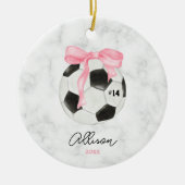 Waterverf Voetbal met Roze Coquette Bow Keramisch Ornament (Voorkant)