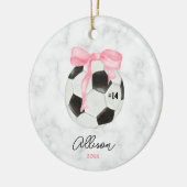 Waterverf Voetbal met Roze Coquette Bow Keramisch Ornament (Links)