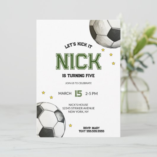 Waterverf Voetbal Verjaardagsuitnodiging Kaart (Staand voorkant)