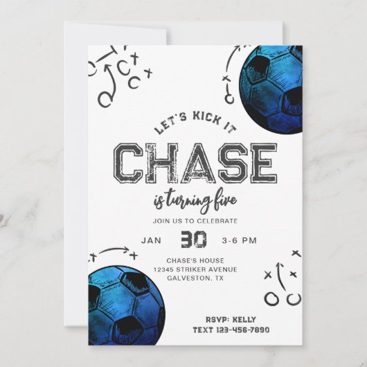 Waterverf Voetbal Verjaardagsuitnodiging Kaart (Voorkant)