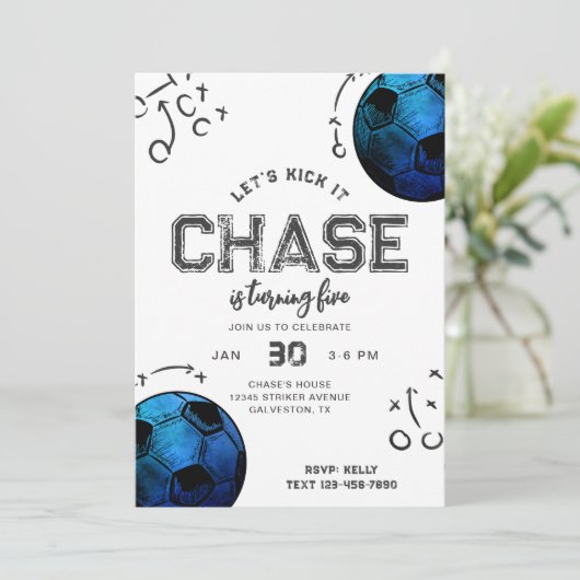 Waterverf Voetbal Verjaardagsuitnodiging Kaart (Staand voorkant)