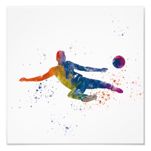 waterverf voetbalspeler foto afdruk (Voorkant)