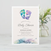 waterverf voetstempel baby shower uitnodiging (Staand voorkant)