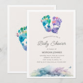 waterverf voetstempel baby shower uitnodiging (Voorkant / Achterkant)