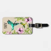  Waterverf Voetvogels en paarse bloemen Bagagelabel (Voorkant horizontaal)