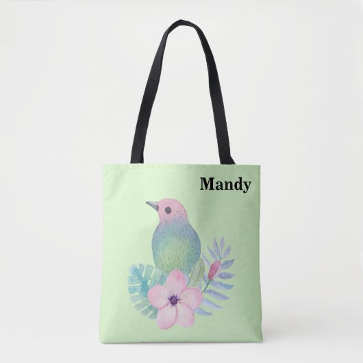 Waterverf Vogel en Bloem Tote Bag (Voorkant)