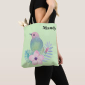 Waterverf Vogel en Bloem Tote Bag (Dichtbij)