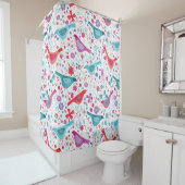 Waterverf Vogel en Bloemen Douchegordijn (In situ)