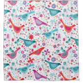 Waterverf Vogel en Bloemen Douchegordijn (Voorkant)