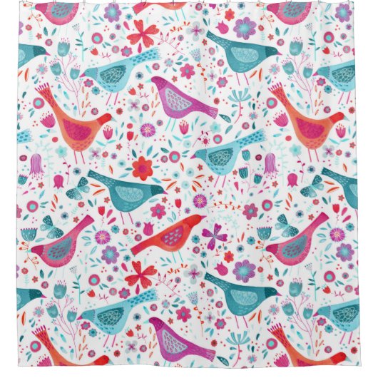 Waterverf Vogel en Bloemen Douchegordijn (Voorkant)