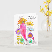 Waterverf Vogel en bloemen Wenskaart Kaart (Gele Bloem)