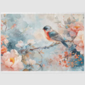 Waterverf vogel en roze bloemen decoupage tissuepapier (Voorkant)