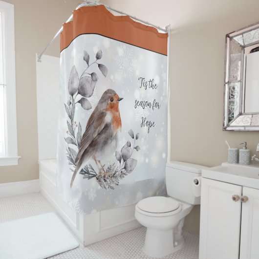 Waterverf vogel- en sneeuwvakantie douchegordijn (In situ)