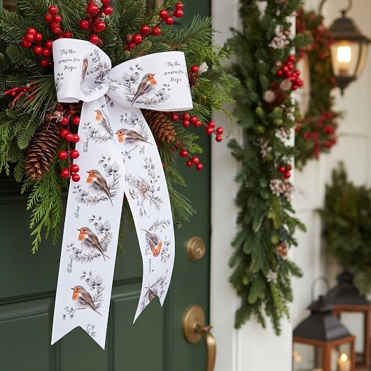 Waterverf vogel- en sneeuwvakantie satijnen lint