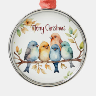 Waterverf Vogel Familie Dier Wildlife Natuur Art Metalen Ornament