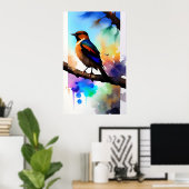 Waterverf vogel in de tak poster (Thuiskantoor)