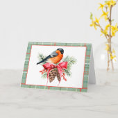 Waterverf Vogel met Pinecones Holiday Kaart (Gele Bloem)