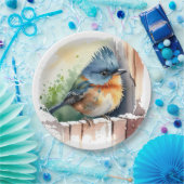 Waterverf vogel op een hek papieren bordje (Feest)