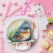 Waterverf vogel op een hek papieren bordje (Feest)