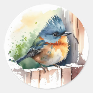 Waterverf vogel op een hek ronde sticker