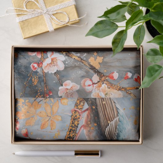Waterverf vogel op kersenbloesem tissuepapier (Geschenk)