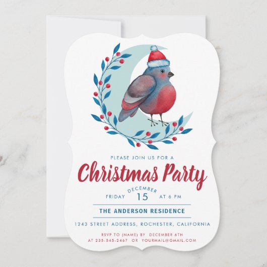 Waterverf Vogel op kerstfeest Kaart (Voorkant)