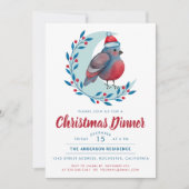 Waterverf Vogel Op Maan Kerstmis Diner Feest Kaart (Voorkant)