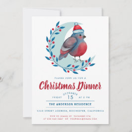 Waterverf Vogel Op Maan Kerstmis Diner Feest Kaart