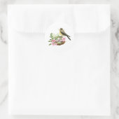 Waterverf Vogel op nestgebied met roze bloemen Ronde Sticker (Tas)