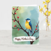 Waterverf Vogel Scene Kaart (Gele Bloem)