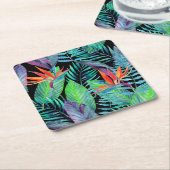 Waterverf vogel van het paradijs 2 kartonnen onderzetters (Schuin)