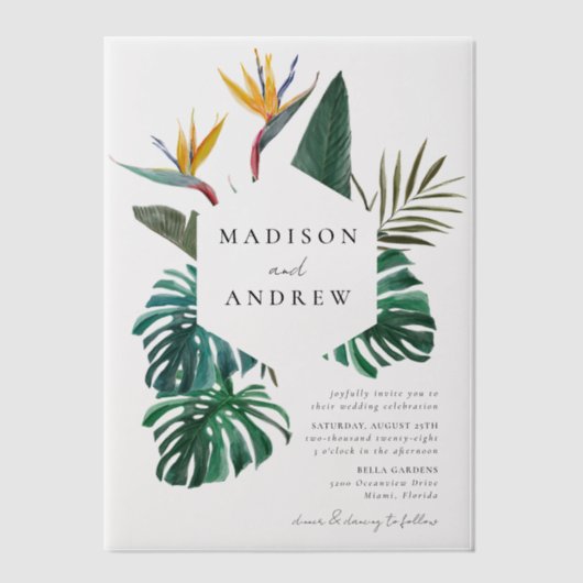 Waterverf Vogel van het paradijs Vellum Uitnodigingen (Voorkant)