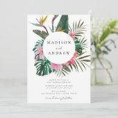 Waterverf Vogel van Paradise Wreath Wedding Kaart (Staand voorkant)