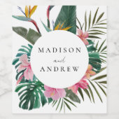 Waterverf Vogel van Paradise Wreath Wedding Wijn Etiket (Enkel label)