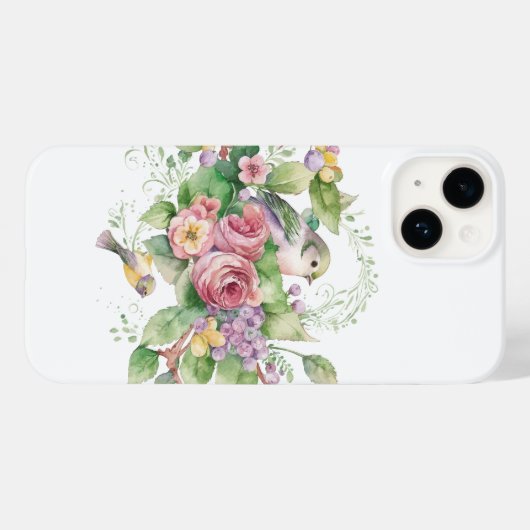 Waterverf vogelbloem Case-Mate iPhone case (Achterkant (horizontaal))