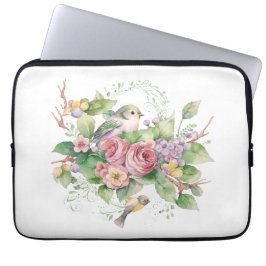 Waterverf vogelbloem laptop sleeve