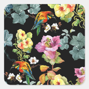 Waterverf vogelbloemen: kleurrijk naadloos. vierkante sticker