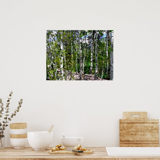 Waterverf vogelbomen op canvas 24x18 poster (Keuken)