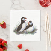Waterverf Vogelfamilie in de Puffin Ocean Wildlife Servetten (Insitu)