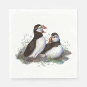 Waterverf Vogelfamilie in de Puffin Ocean Wildlife Servetten